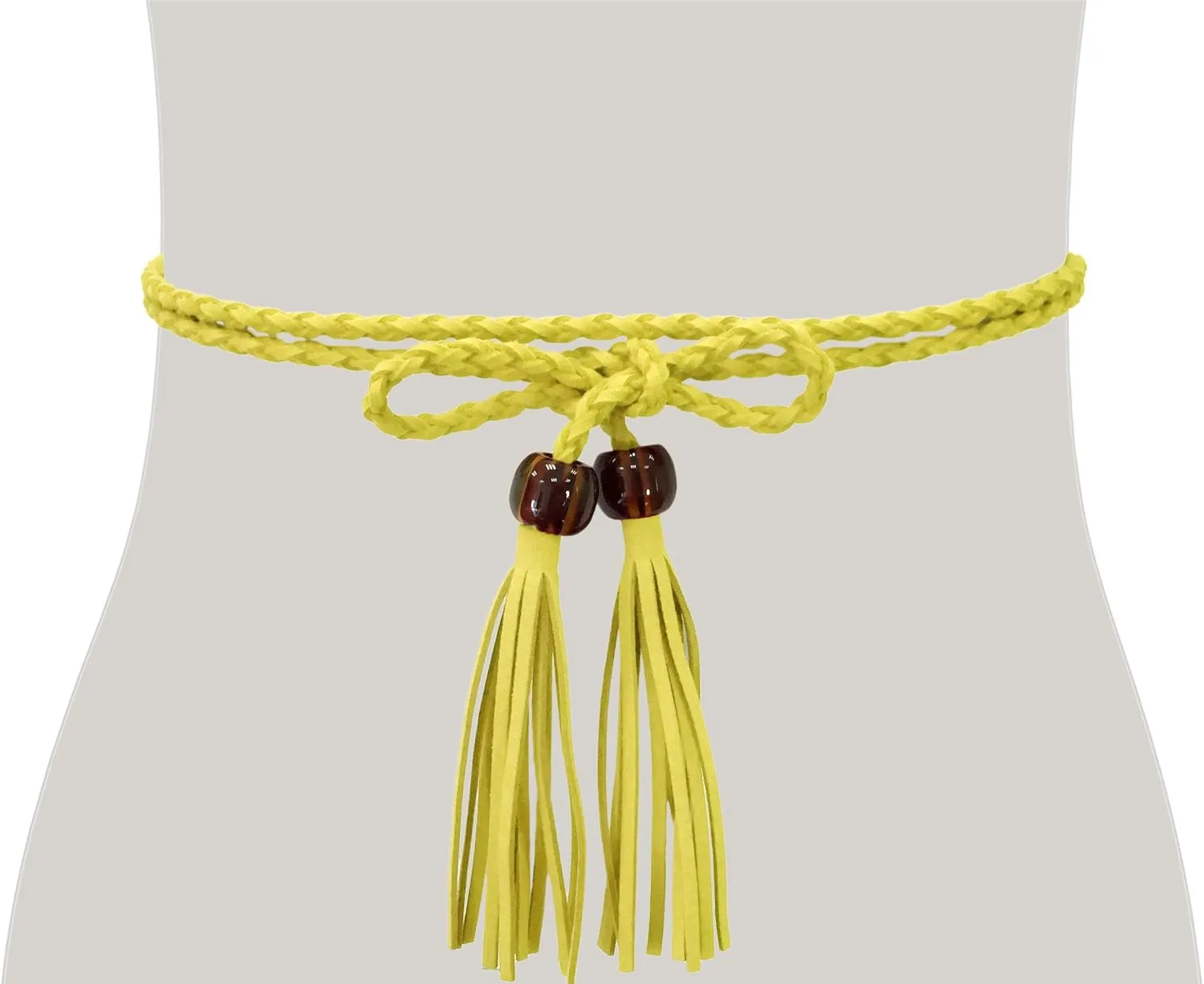 TeeYee Women Girls Multi Colors Braided Waist Tie Belt/Rope with Tassel and Beads Fringe Wrap Cloth Belts for Dress Pants