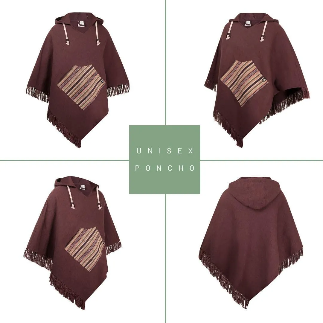 virblatt - Poncho Men | 100% Cotton | Mexican Poncho Men Baja Hoodie |Big Hood| Winter Pancho Warm Hooded Poncho Cape
