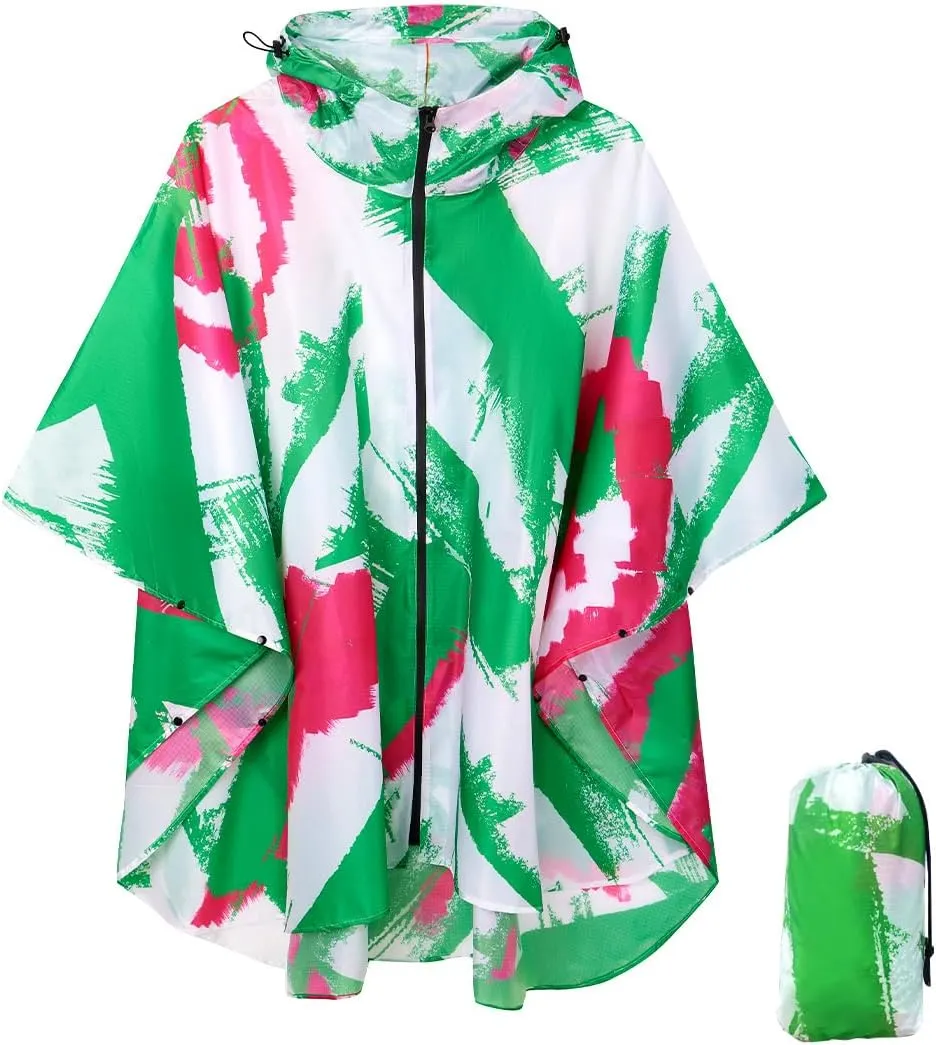 Waterproof Hooded Lightweight Rain Poncho for Adults Women Men with Pockets Unisex Fashion Zipper Jacket Coat