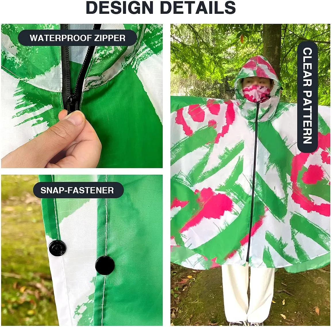 Waterproof Hooded Lightweight Rain Poncho for Adults Women Men with Pockets Unisex Fashion Zipper Jacket Coat