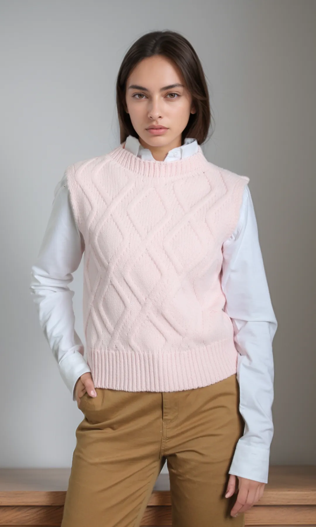 Women Knitted Vest (Pink)