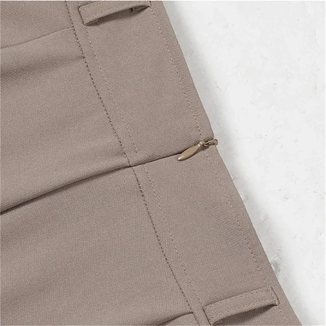 Women Leather Longskirts for Belt Skirts A-Line Pleated Skirt French Style Skirt