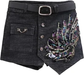 Womens Denim Mini Skirt Shorts Spring Summer High Waist Vintage Retro A-Line