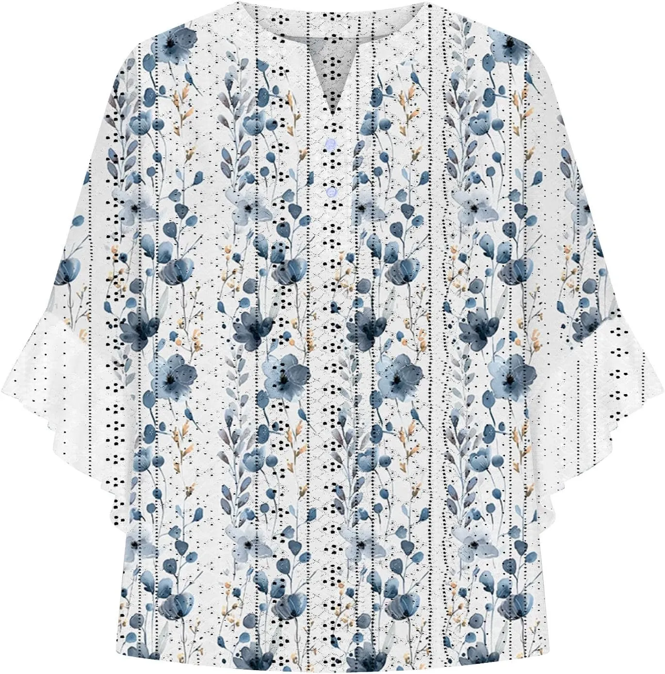 Women's Eyelet Poncho Tops Half Sleeve Tops Trendy Casual Lightweight Flowy Shirt Ruffles Hem Dressy Elegant Blouse