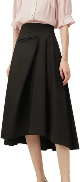 Women's French Style Irregular A-Line Skirt Summer Elastic Waist Casual Pleated Skirt