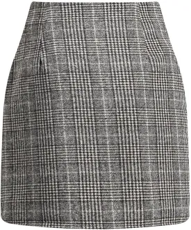 Womens Wool Plaid Mini Skirt Fall Winter High Waisted A Line Bodycon Pencil Skirt