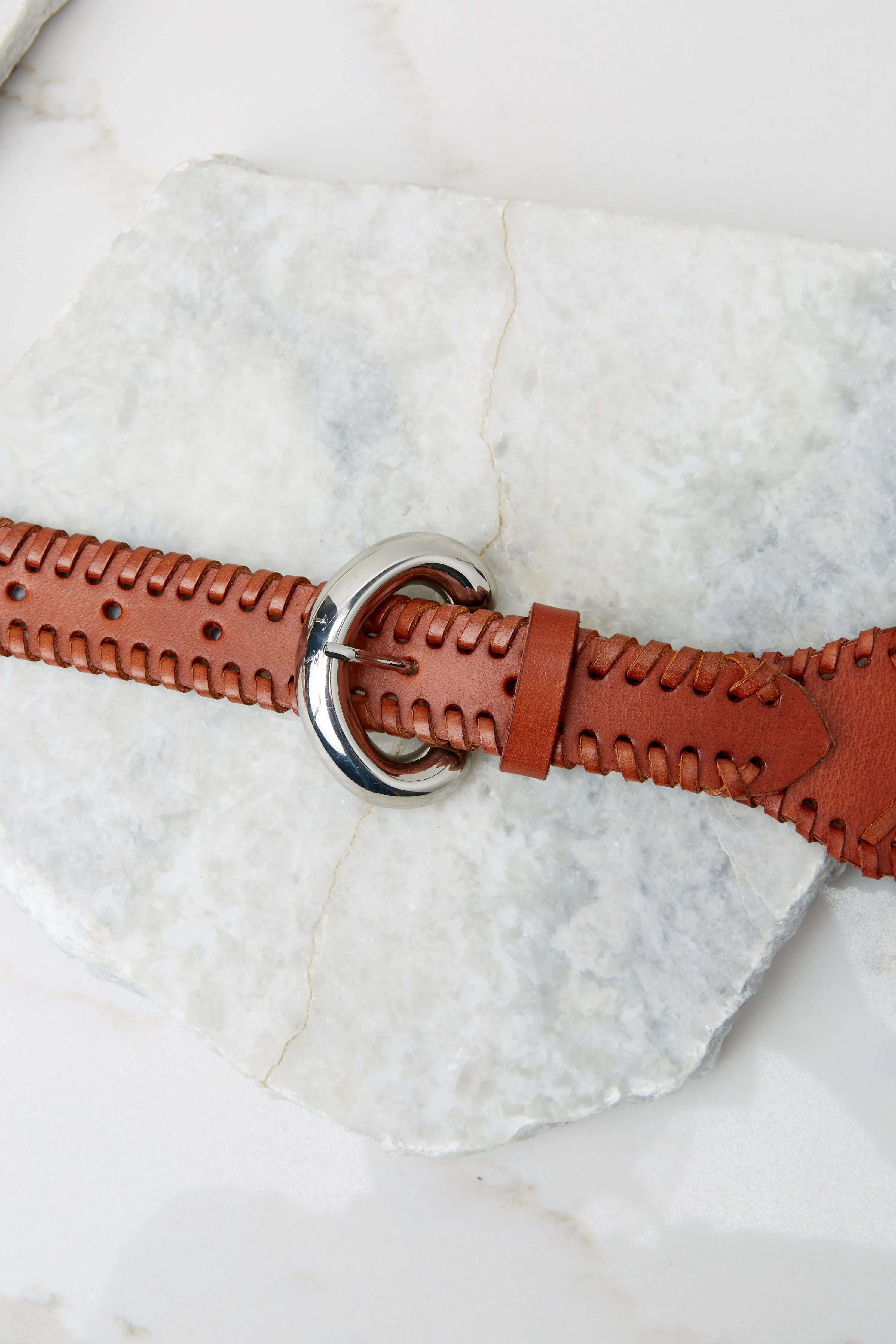 Woven Cognac Leather Belt