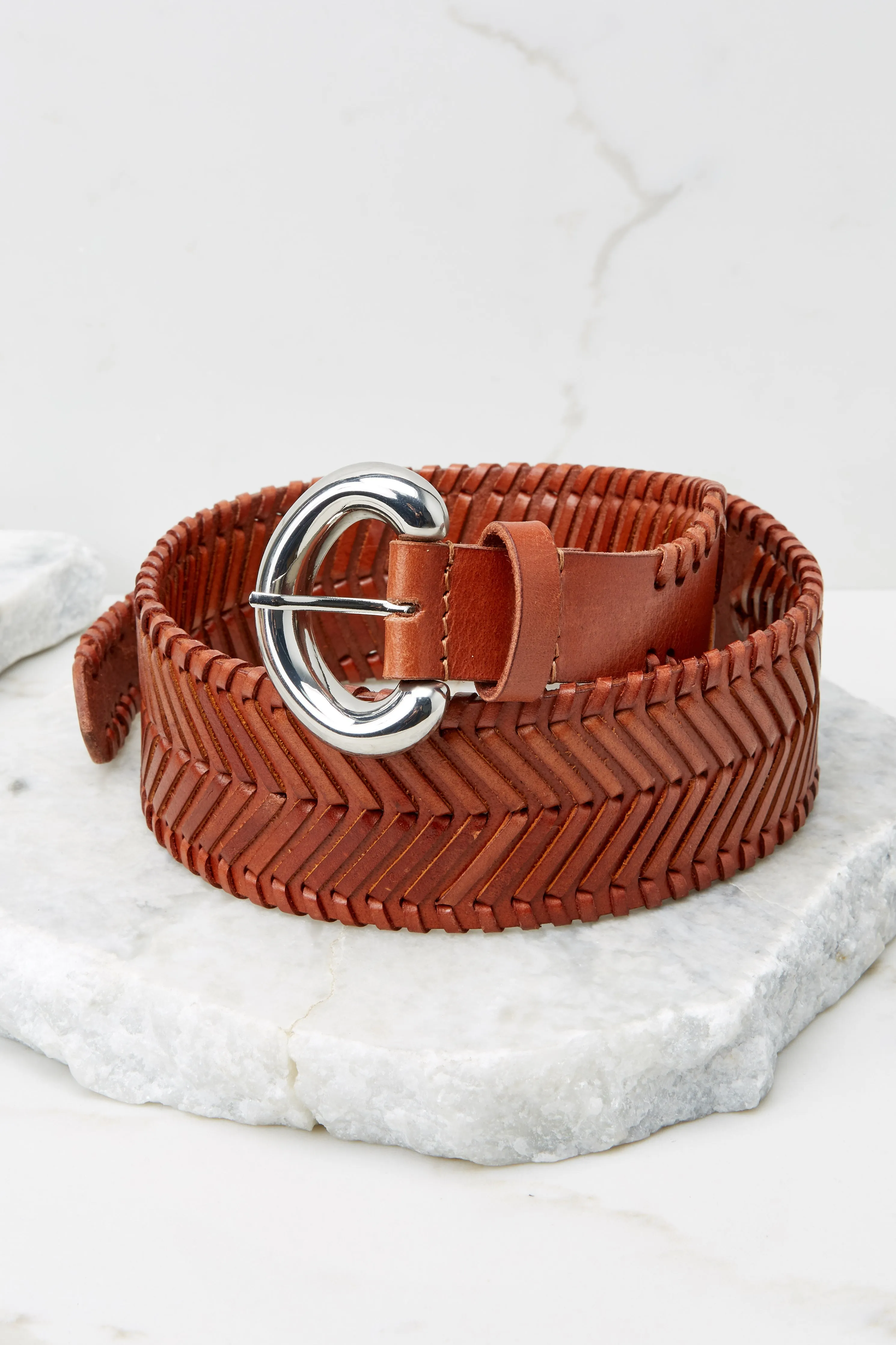 Woven Cognac Leather Belt